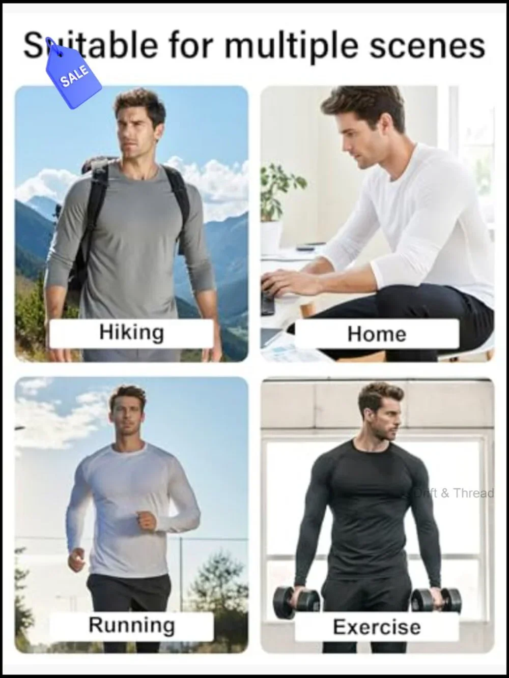 Men's Quick Dry Long Sleeve Shirts UPF 50+ Sun Protection Moisture Wicking SPF